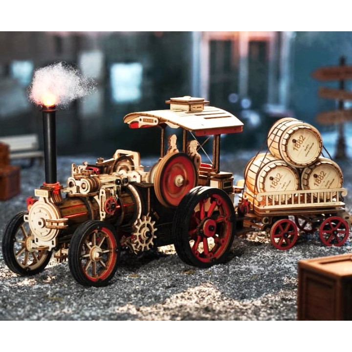 Maquette en bois animée lumineuse Locomotive à vapeur