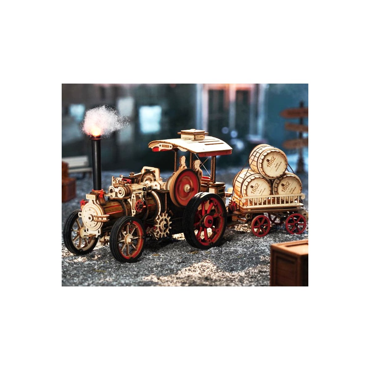 Maquette en bois animée lumineuse Locomotive à vapeur