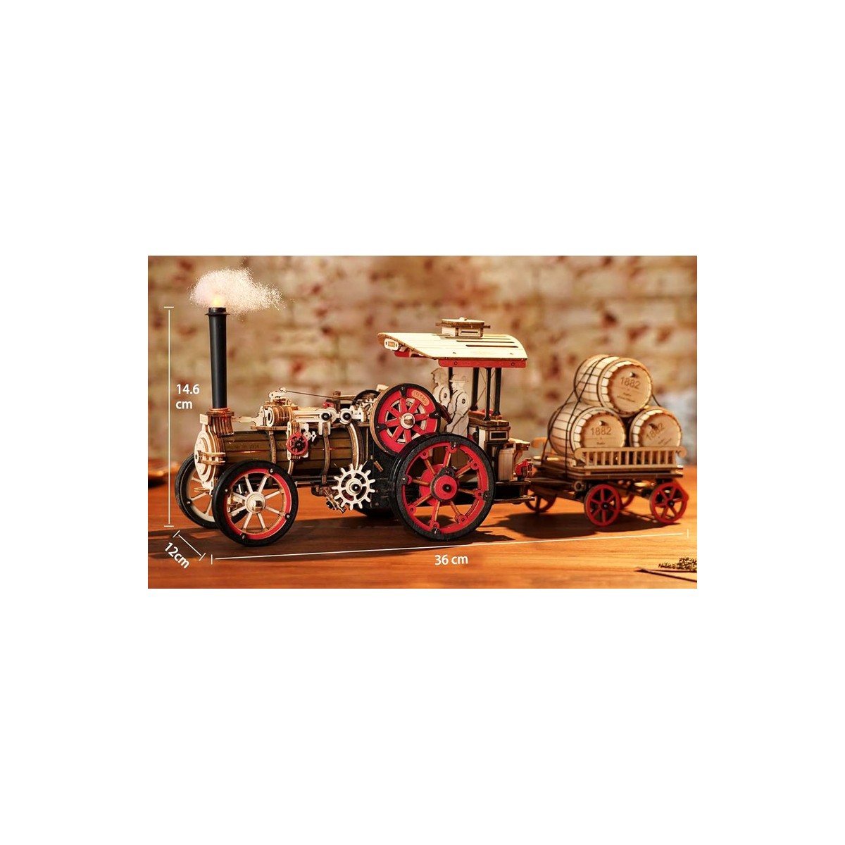 Maquette en bois animée lumineuse Locomotive à vapeur