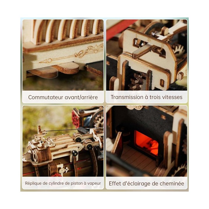 Maquette en bois animée lumineuse Locomotive à vapeur