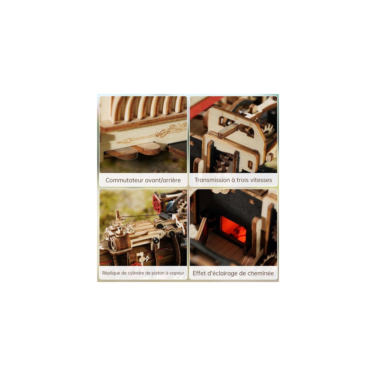 Maquette en bois animée lumineuse Locomotive à vapeur