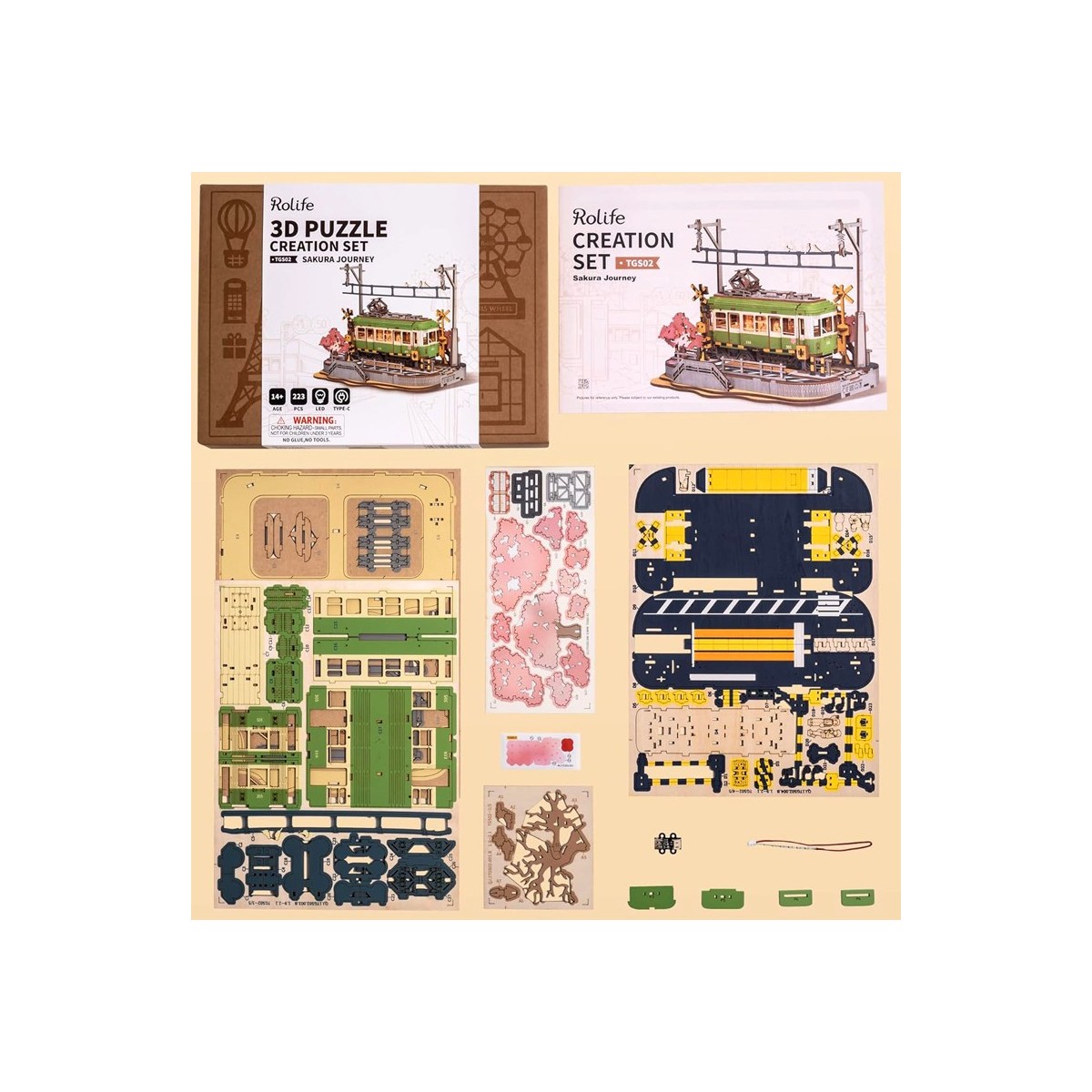 Maquette en bois lumineuse Tramway japonais