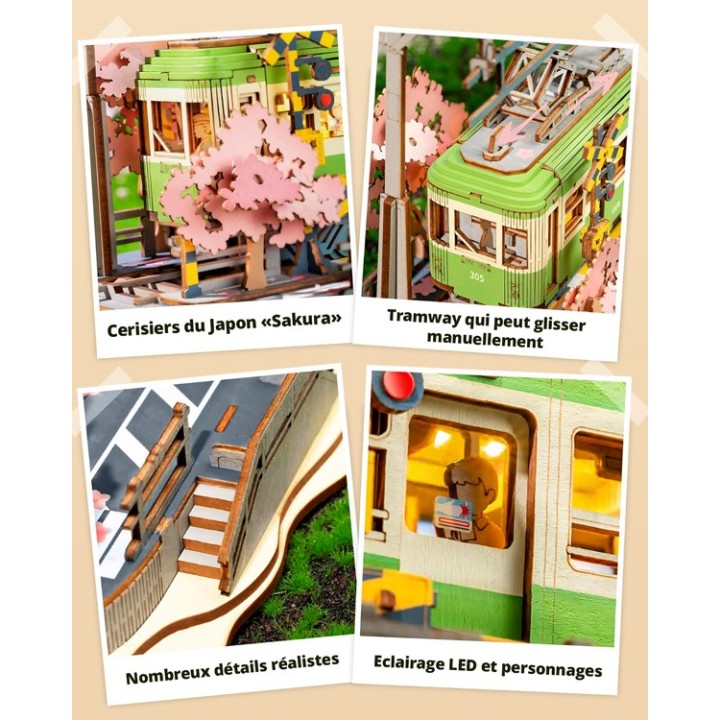 Maquette en bois lumineuse Tramway japonais