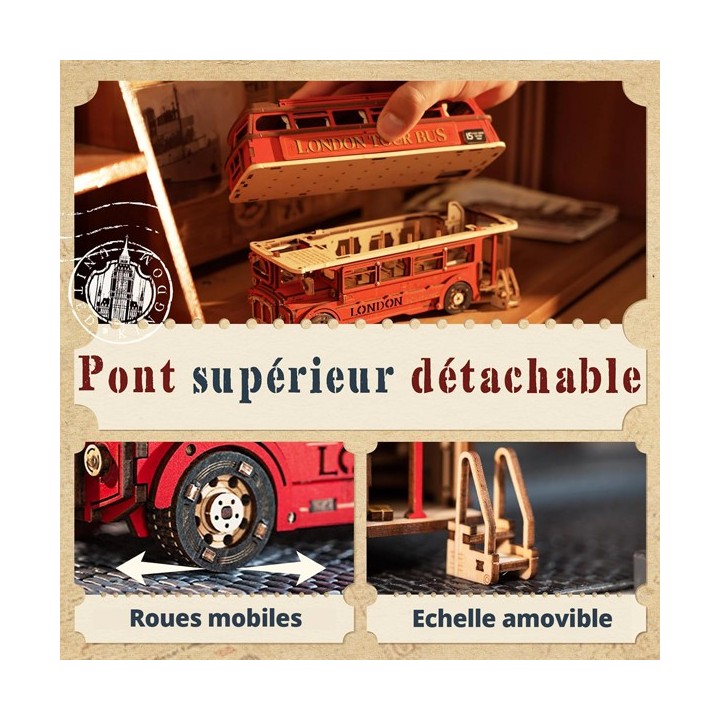 Maquette en bois Bus londonien