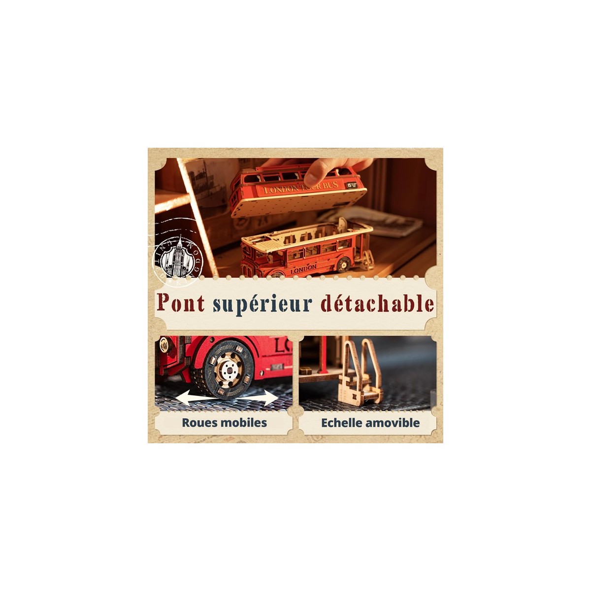 Maquette en bois bus londonien