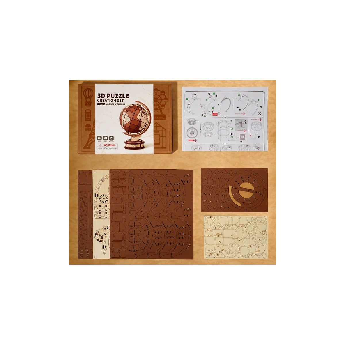Maquette en bois Globe terrestre