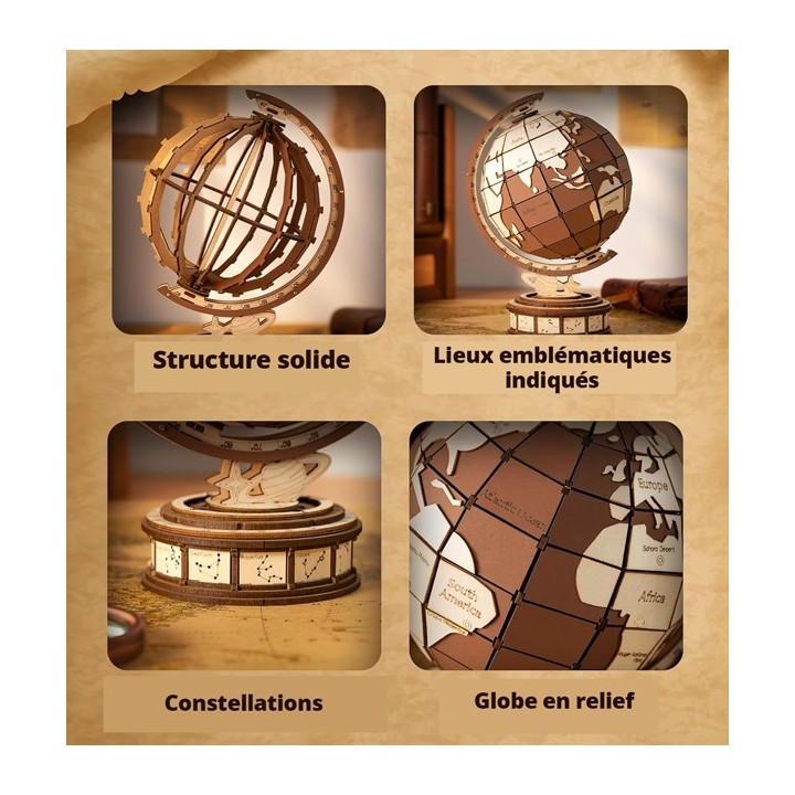 Maquette en bois Globe terrestre