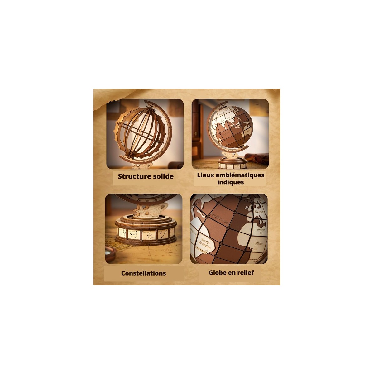 Maquette en bois Globe terrestre