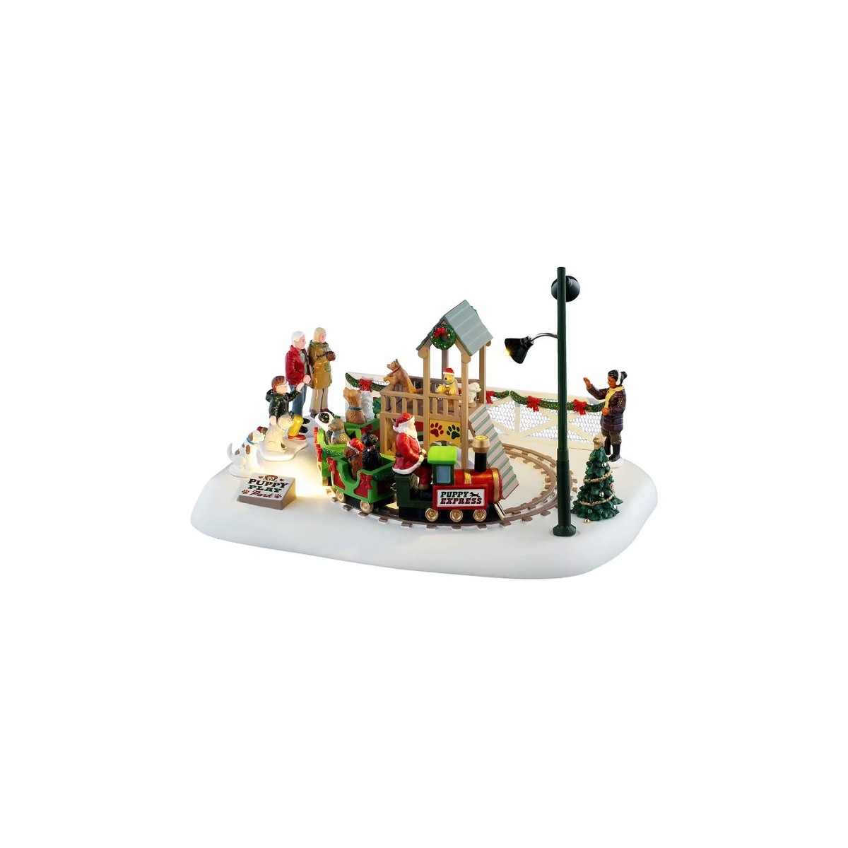 Train Père Noël et chiens animé lumineux LEMAX