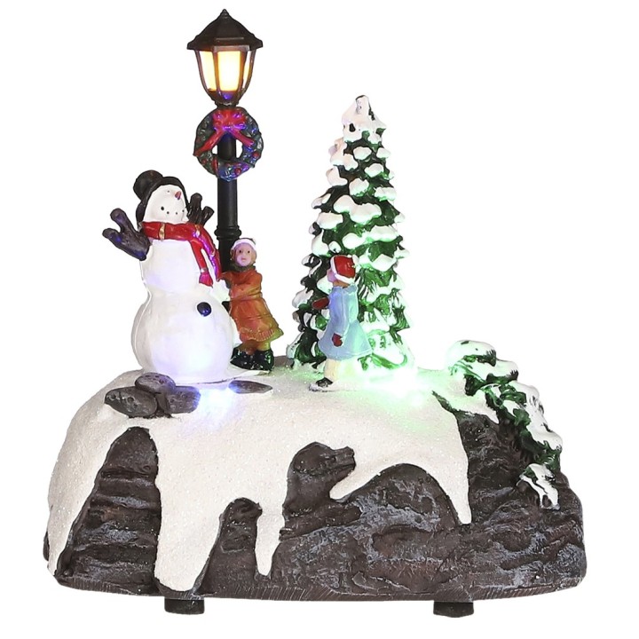 Scène enneigée lumineuse Bonhomme de neige et enfants LUVILLE