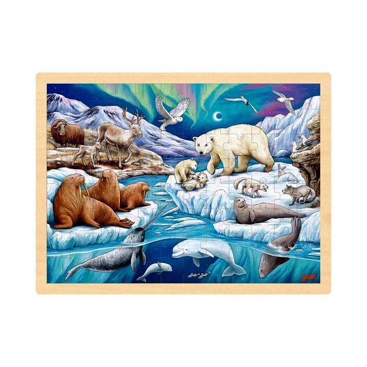 Puzzle cadre enfant en bois Animaux polaires 96 pièces