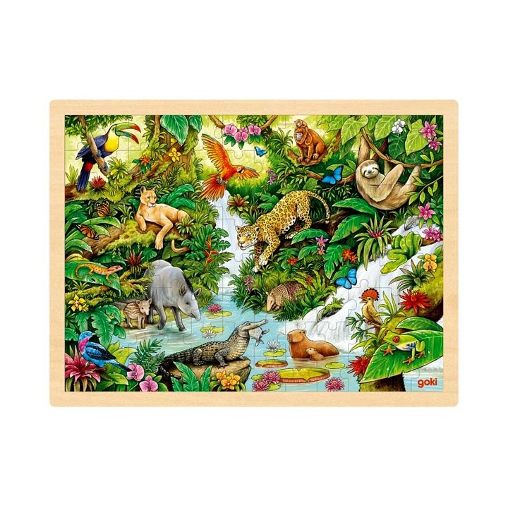 Puzzle cadre enfant en bois Animaux d'Amérique du Sud 96 pièces