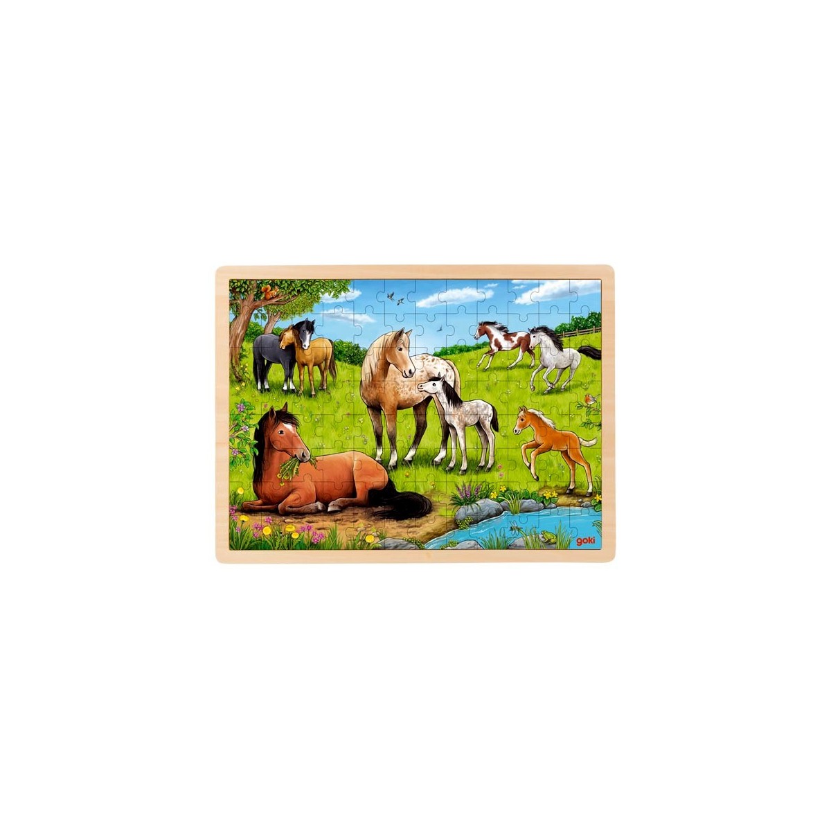 Puzzle cadre enfant en bois Chevaux au pré 96 pièces
