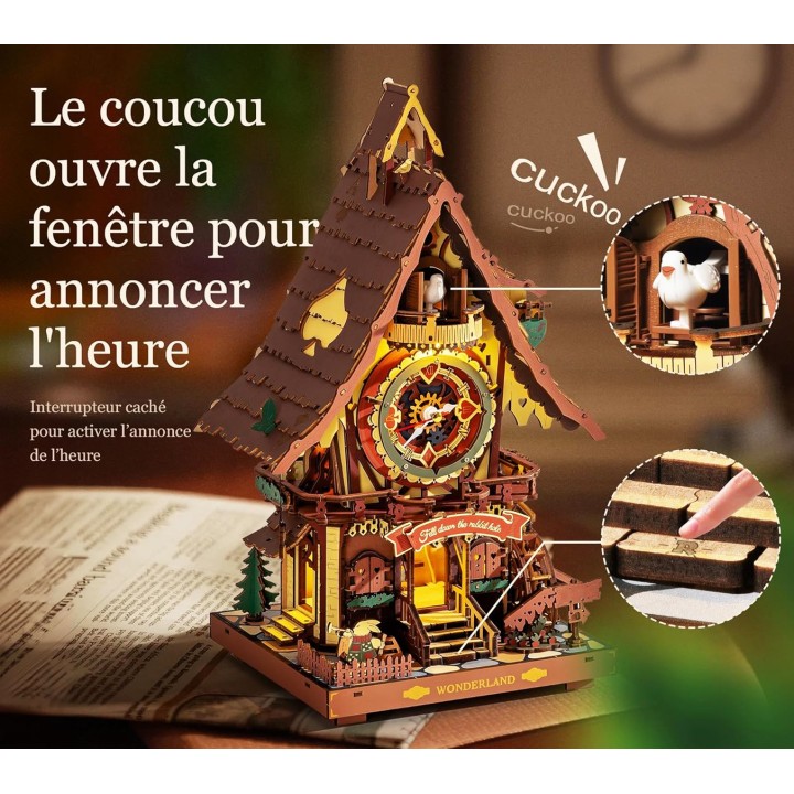 Maquette en bois Horloge à coucou animée lumineuse sonore