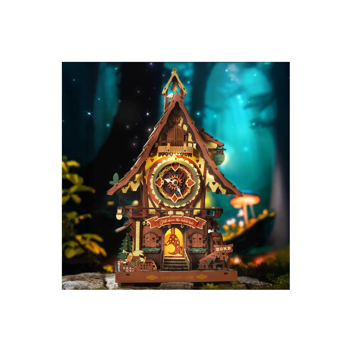 Maquette en bois Horloge à coucou animée lumineuse sonore