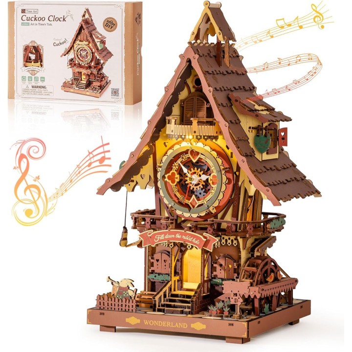 Maquette en bois Horloge à coucou animée lumineuse sonore