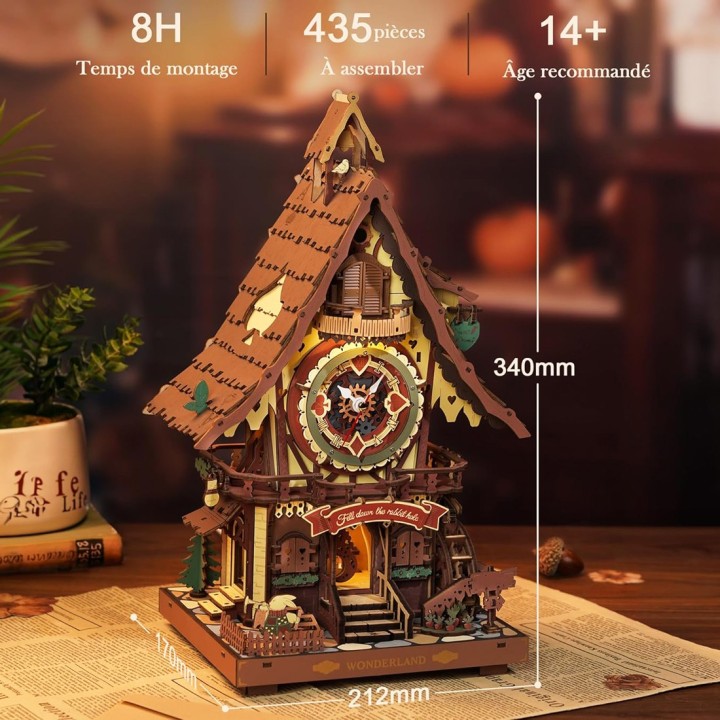 Maquette en bois Horloge à coucou animée lumineuse sonore
