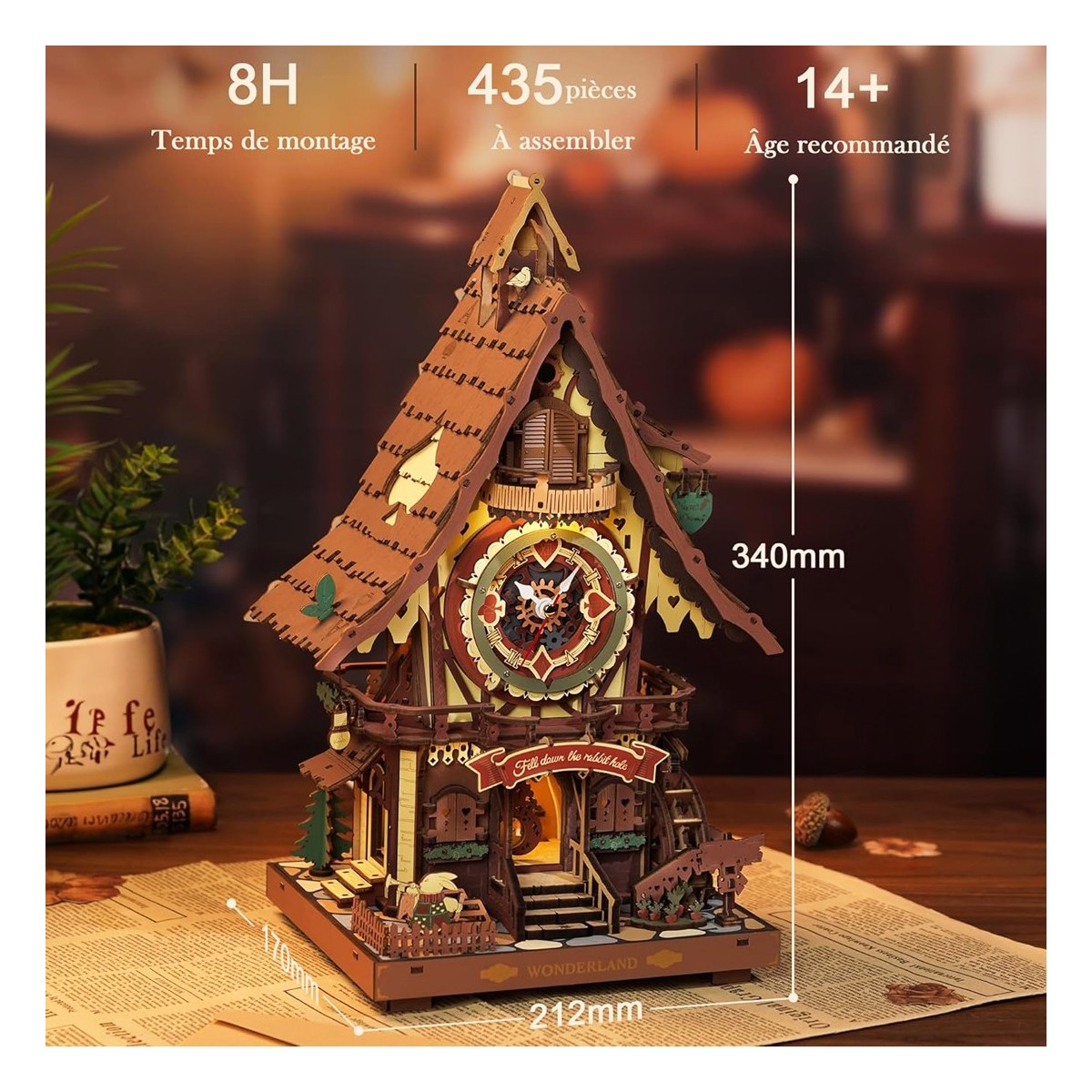 Maquette en bois Horloge à coucou animée lumineuse sonore