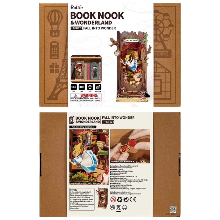 Maquette en bois lumineuse Serre-livres Alice aux pays des merveilles