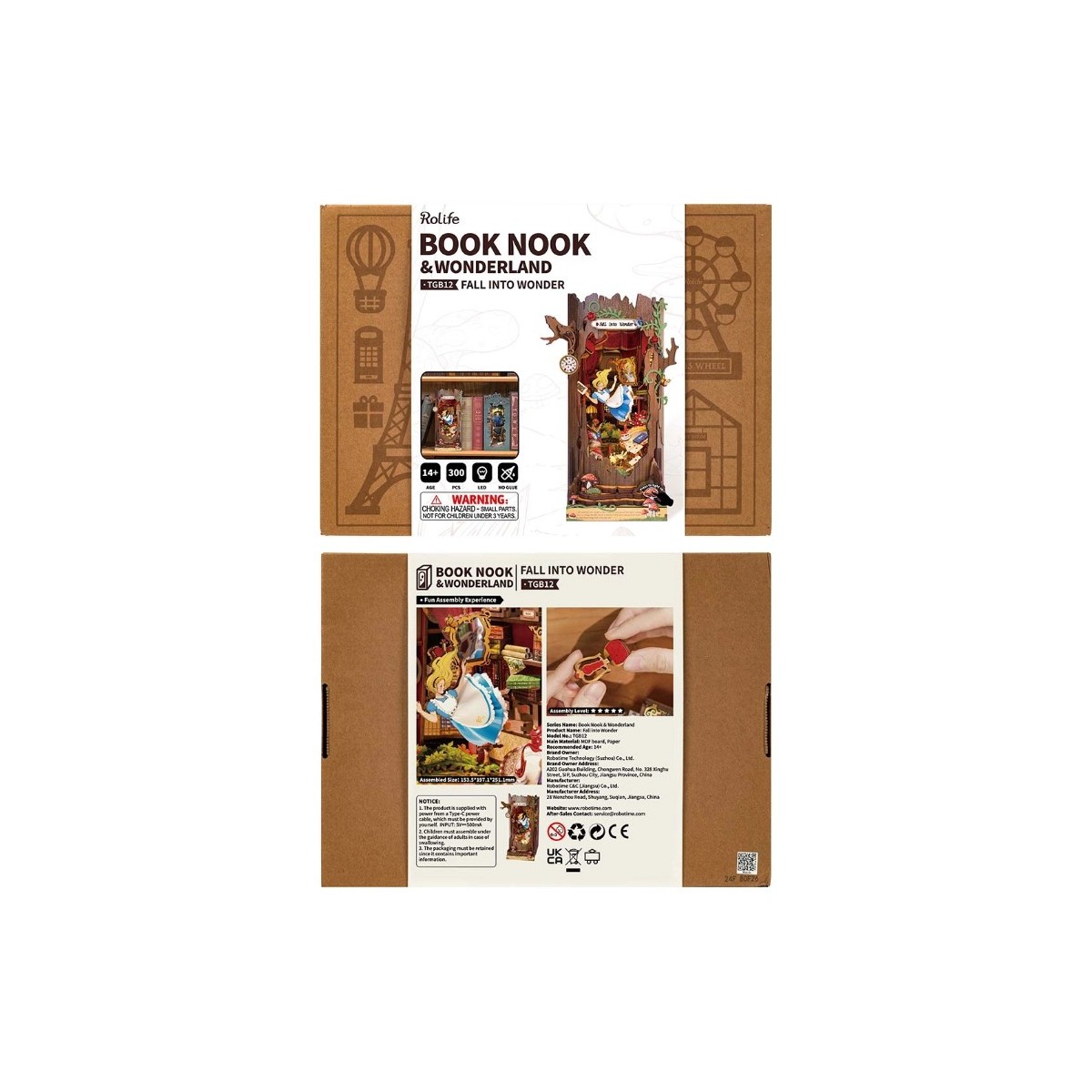 Maquette en bois lumineuse Serre-livres Alice aux pays des merveilles