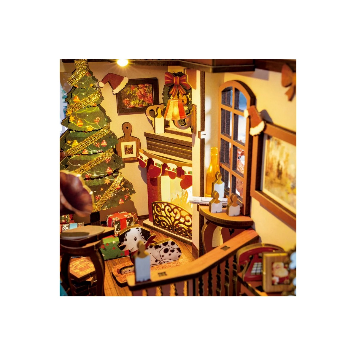 Maquette en bois lumineuse Serre-livres Noël Au coin du feu