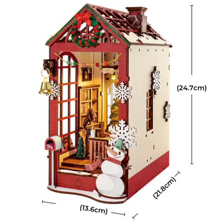 Maquette en bois lumineuse Serre-livres Noël Au coin du feu