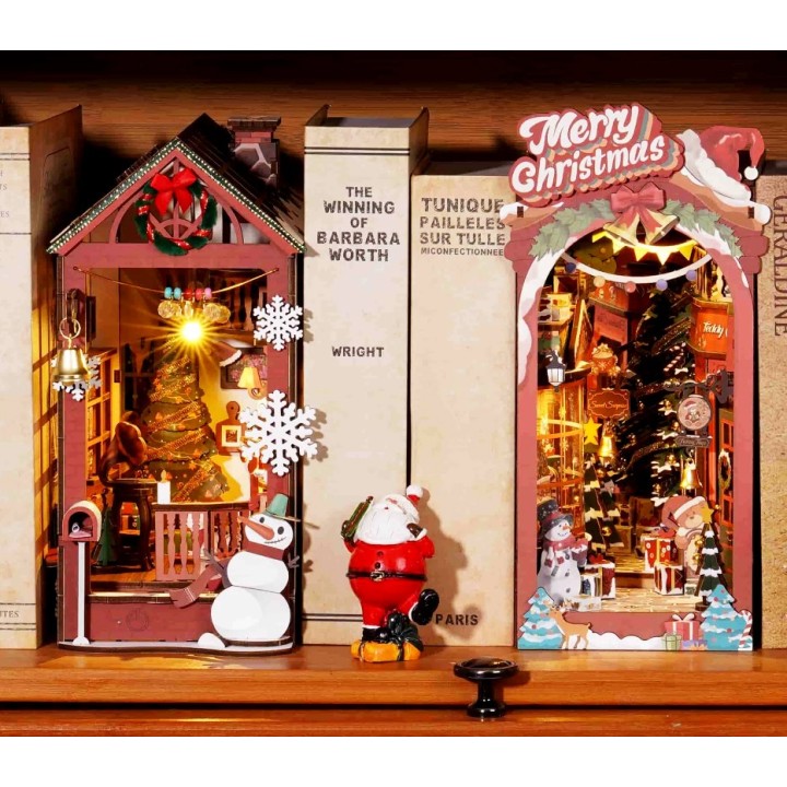 Maquette en bois lumineuse Serre-livres Rue de Noël
