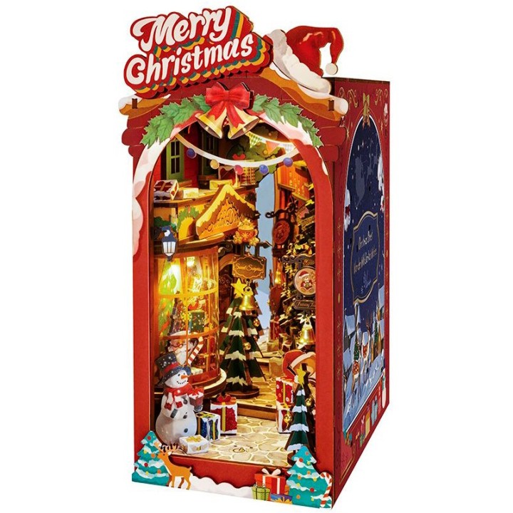 Maquette en bois Serre-livres lumineux Rue de Noël