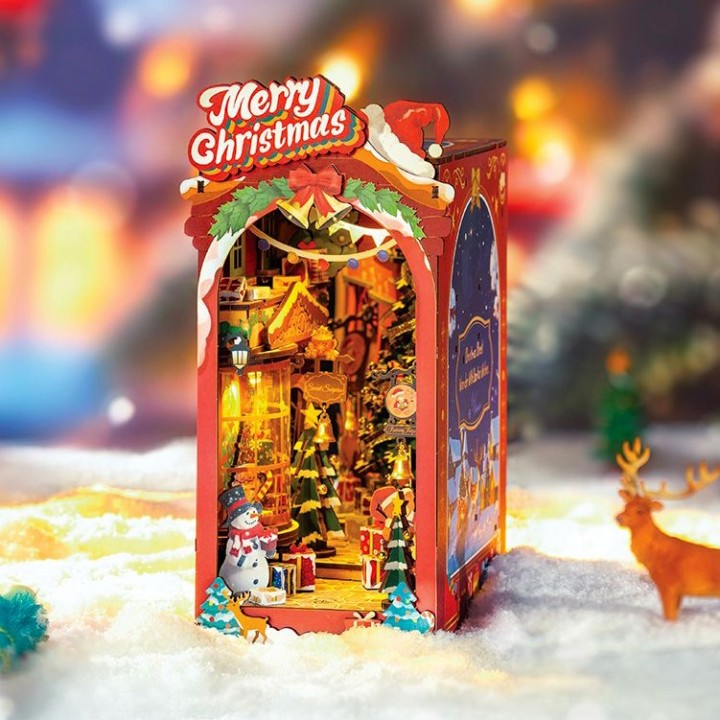 Maquette en bois lumineuse Serre-livres Rue de Noël