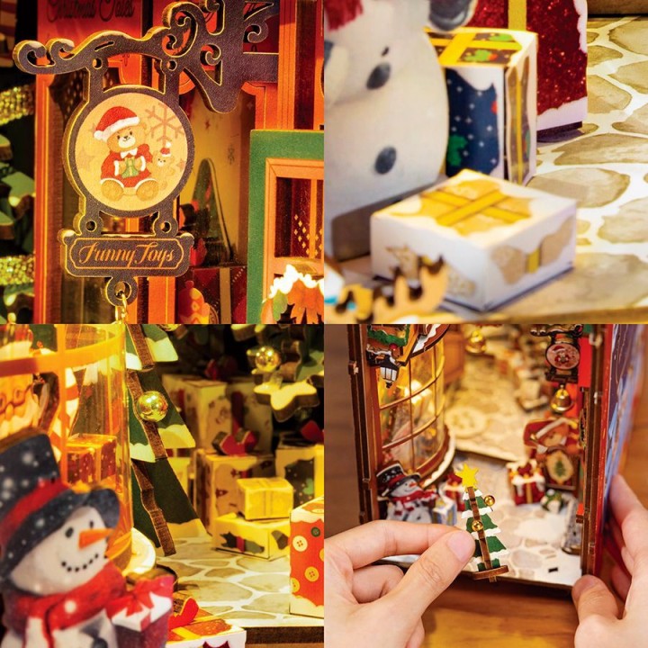 Maquette en bois lumineuse Serre-livres Rue de Noël