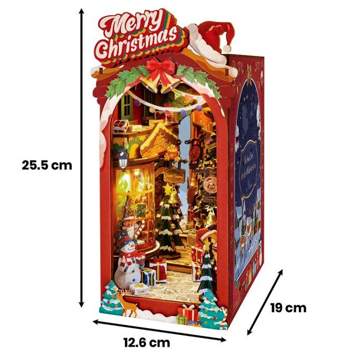 Maquette en bois lumineuse Serre-livres Rue de Noël