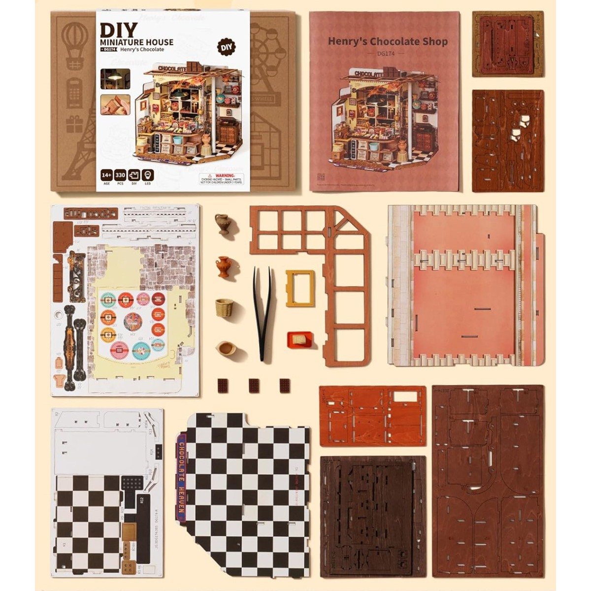 Maquette en bois lumineuse Chocolaterie