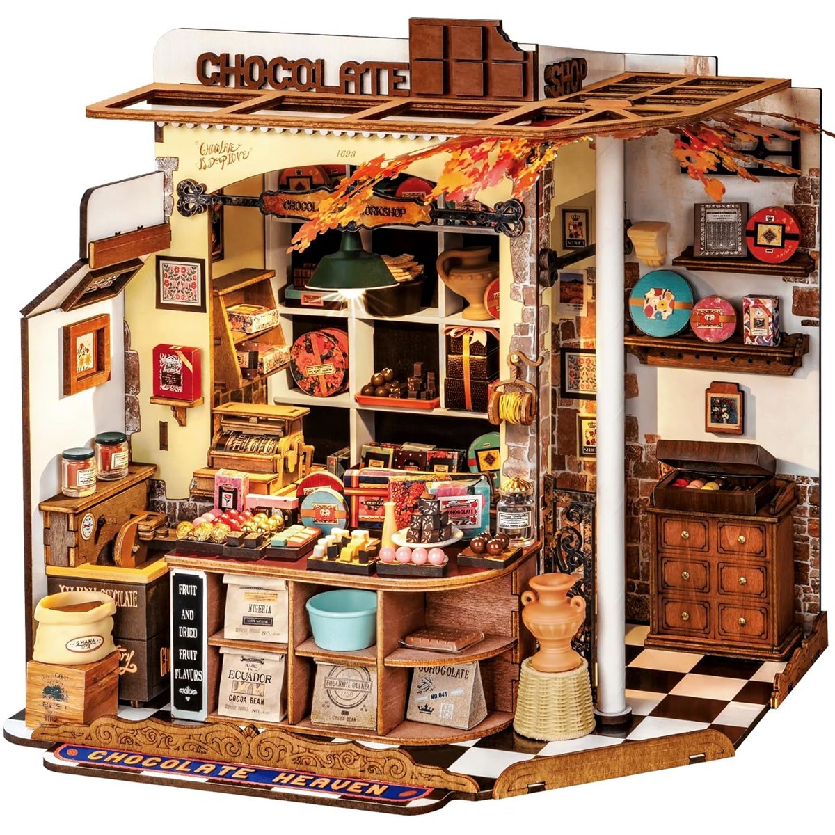 Maquette en bois lumineuse Chocolaterie