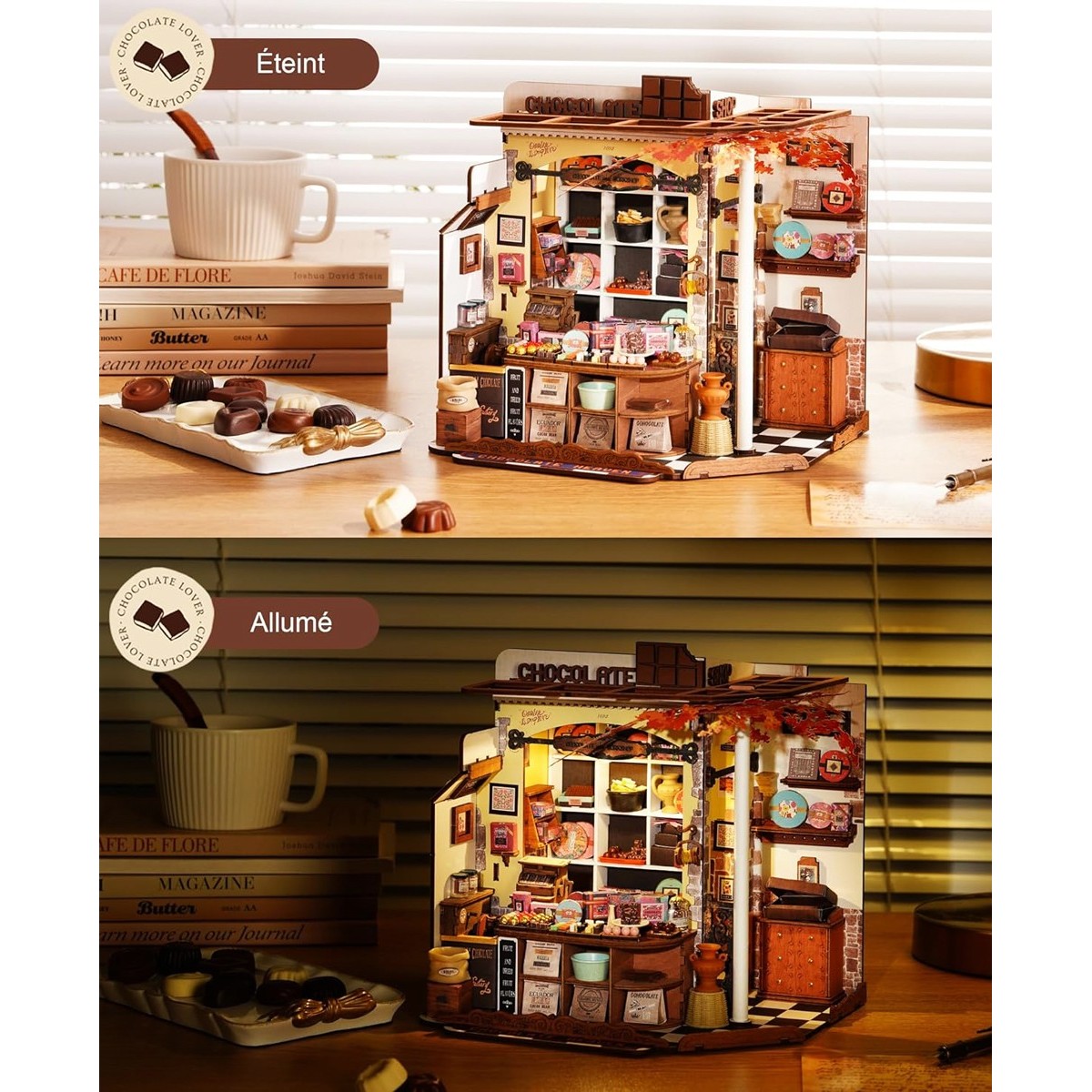 Maquette en bois lumineuse Chocolaterie