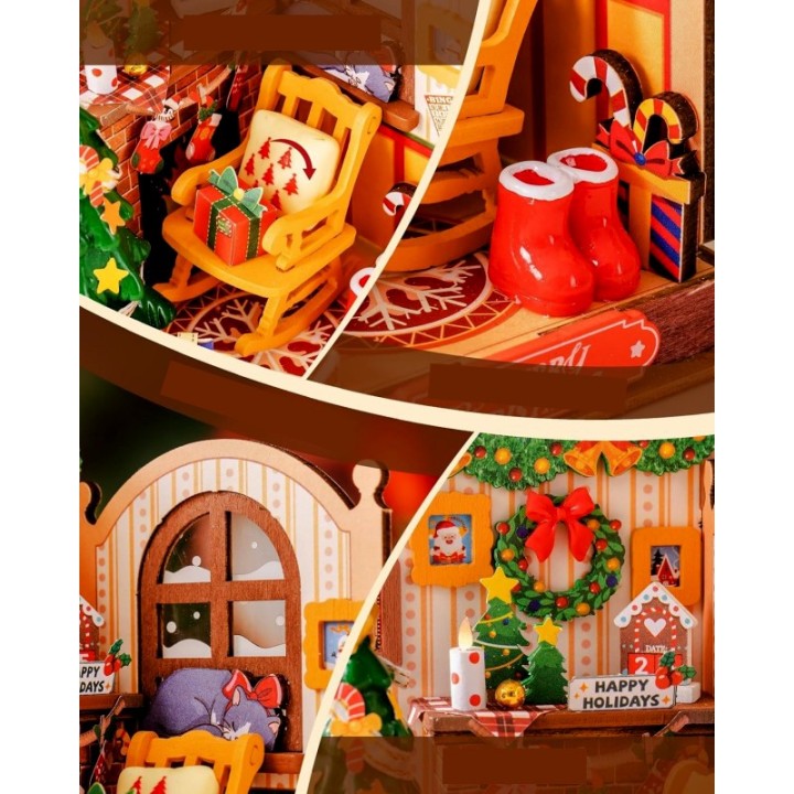 Maquette en bois Scène miniature Noël au coin du feu