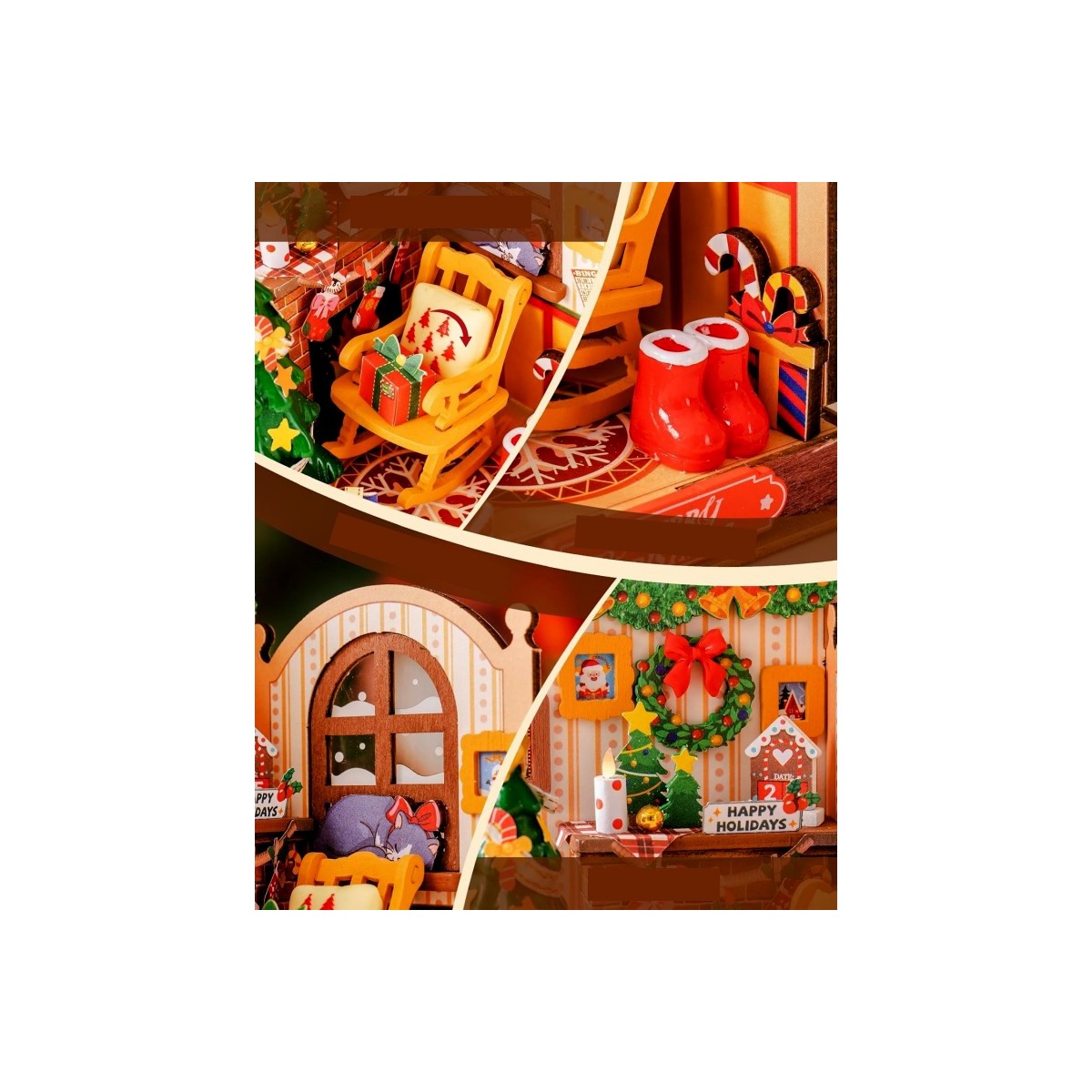 Maquette en bois Scène miniature Noël au coin du feu