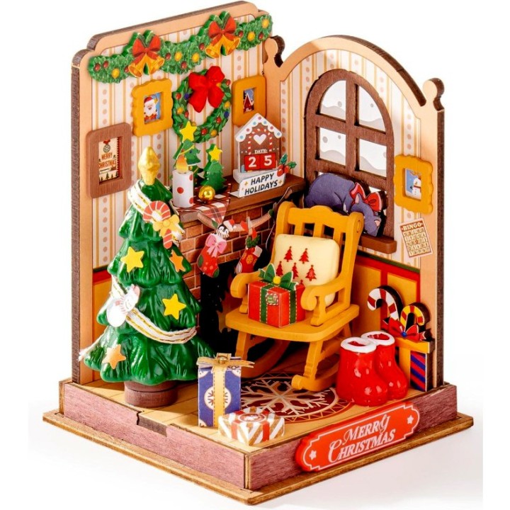 Maquette en bois Scène miniature Noël au coin du feu