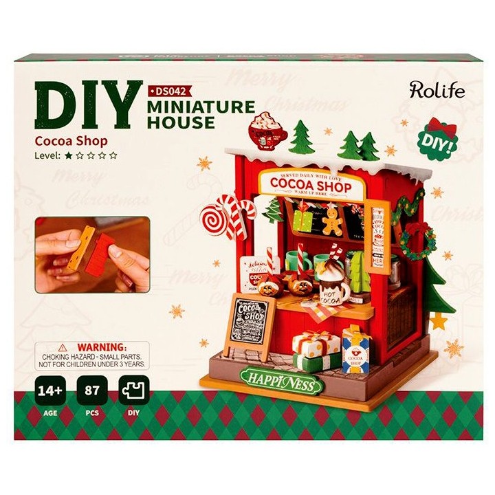 Maquette en bois Scène miniature Noël Boutique de chocolat chaud