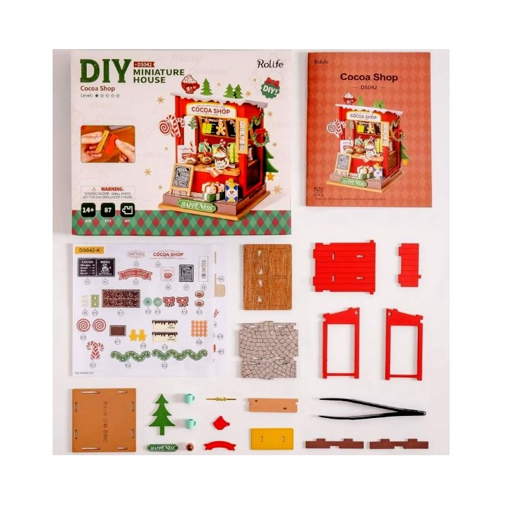 Maquette en bois Scène miniature Noël Boutique de chocolat chaud