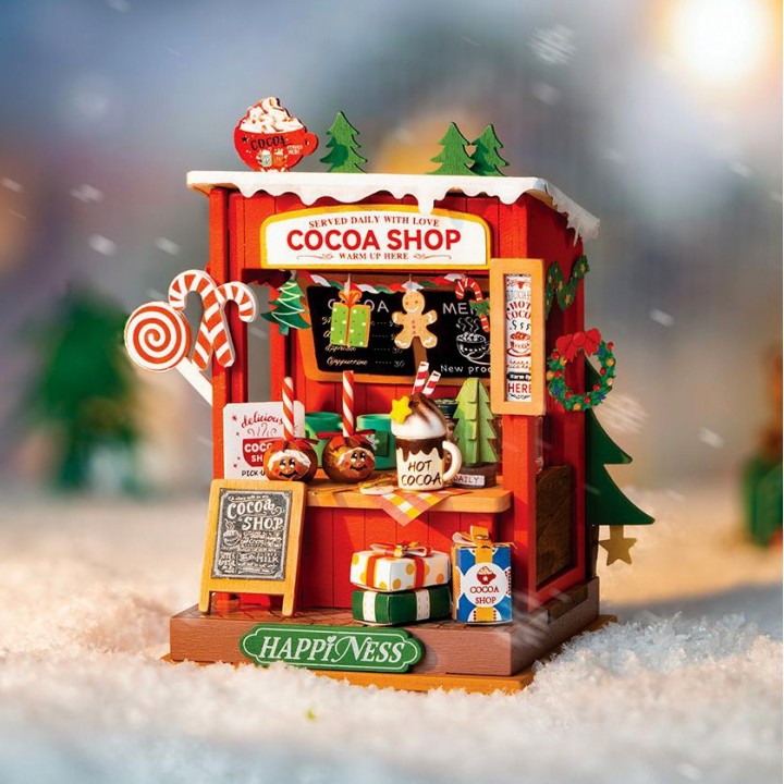 Maquette en bois Scène miniature Noël Boutique de chocolat chaud