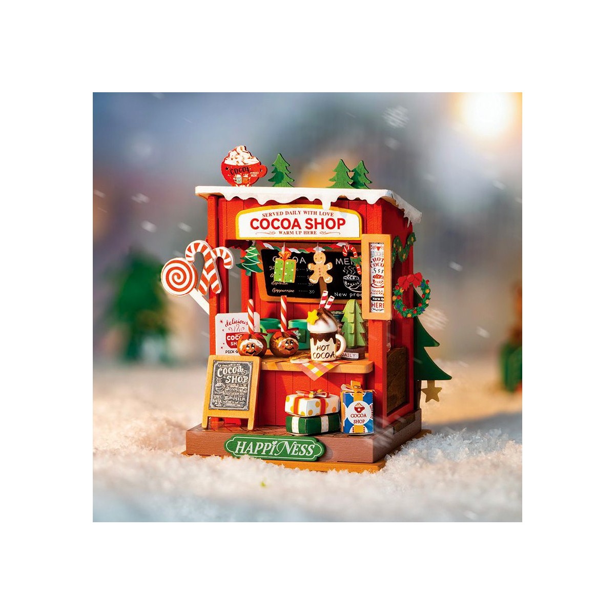 Maquette en bois Scène miniature Noël Boutique de chocolat chaud