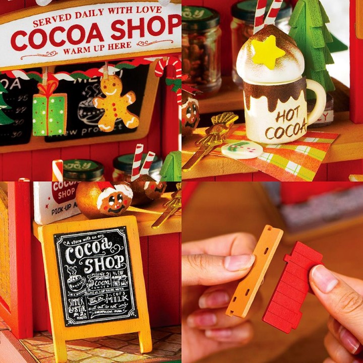 Maquette en bois Scène miniature Noël Boutique de chocolat chaud