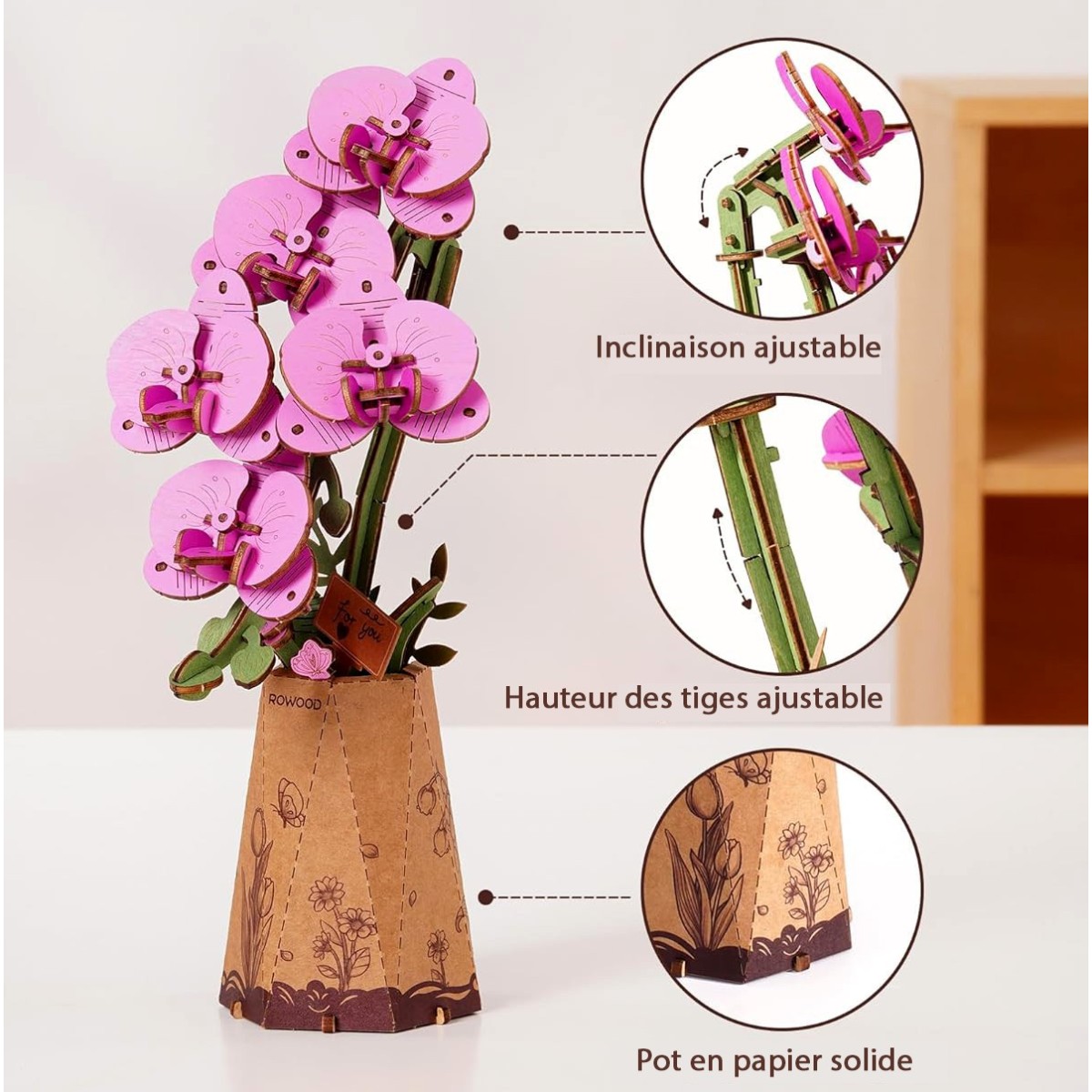 Maquette en bois Fleur Orchidée violette