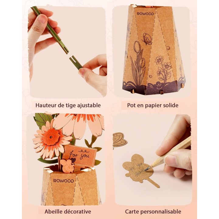 Maquette en bois Fleur Marguerite orange