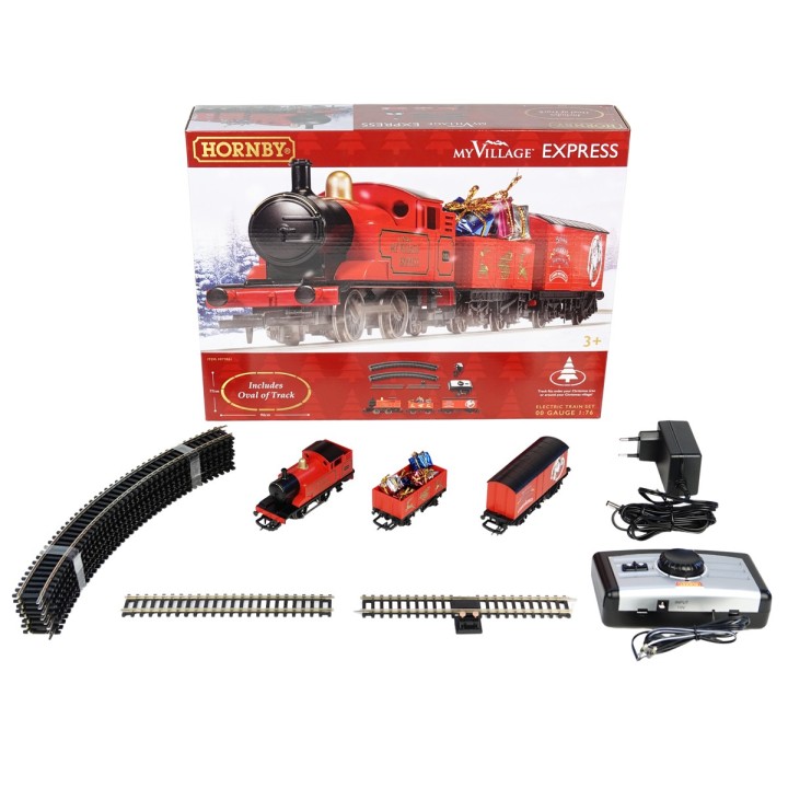 Train de Noël rouge électrique avec rails Hornby