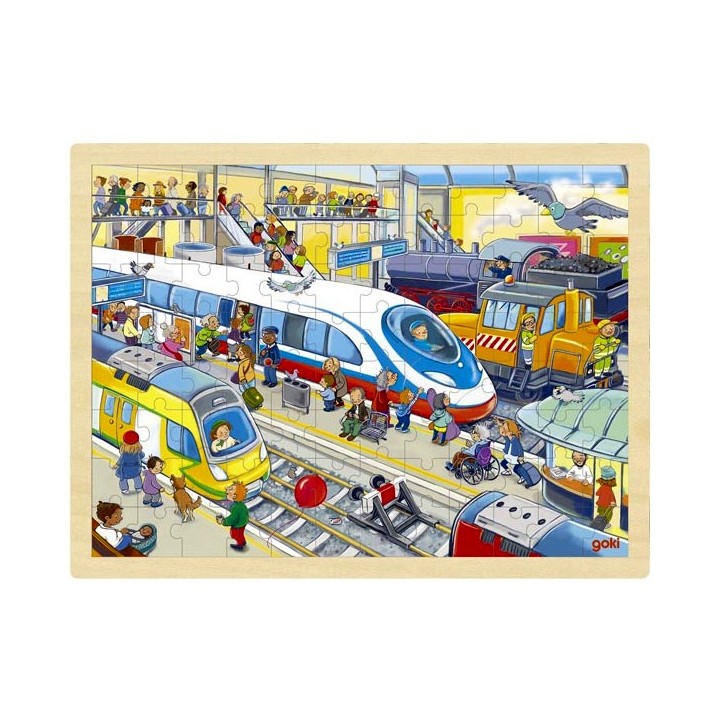 Puzzle cadre enfant en bois Gare de trains 96 pièces