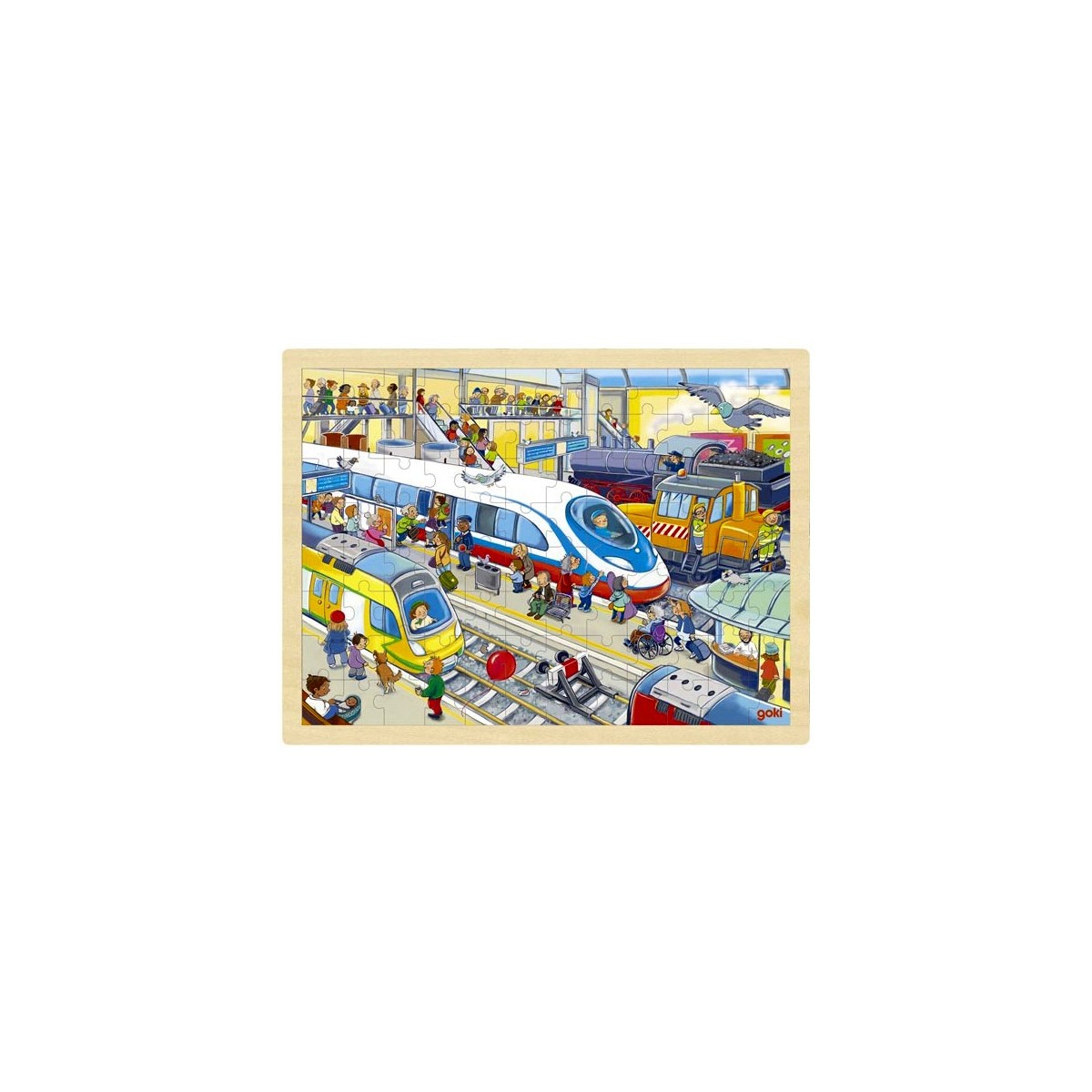 Puzzle cadre enfant en bois Gare de trains 96 pièces