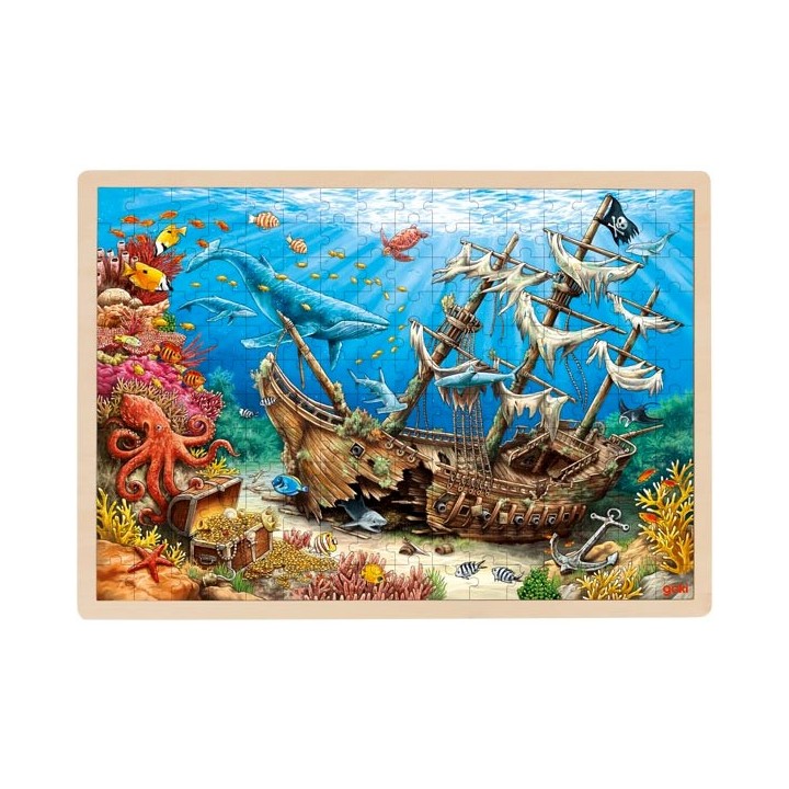 Puzzle cadre enfant en bois 192 pièces Bateau au fond de la mer