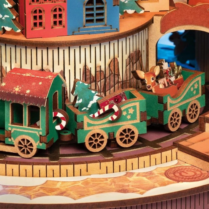Maquette en bois animée musicale lumineuse Sapin de Noël