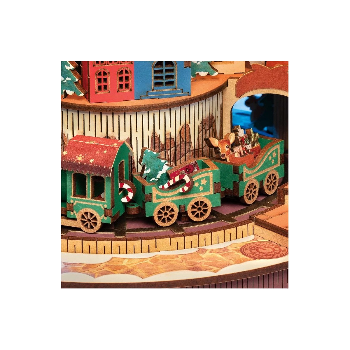 Maquette en bois animée musicale lumineuse Sapin de Noël